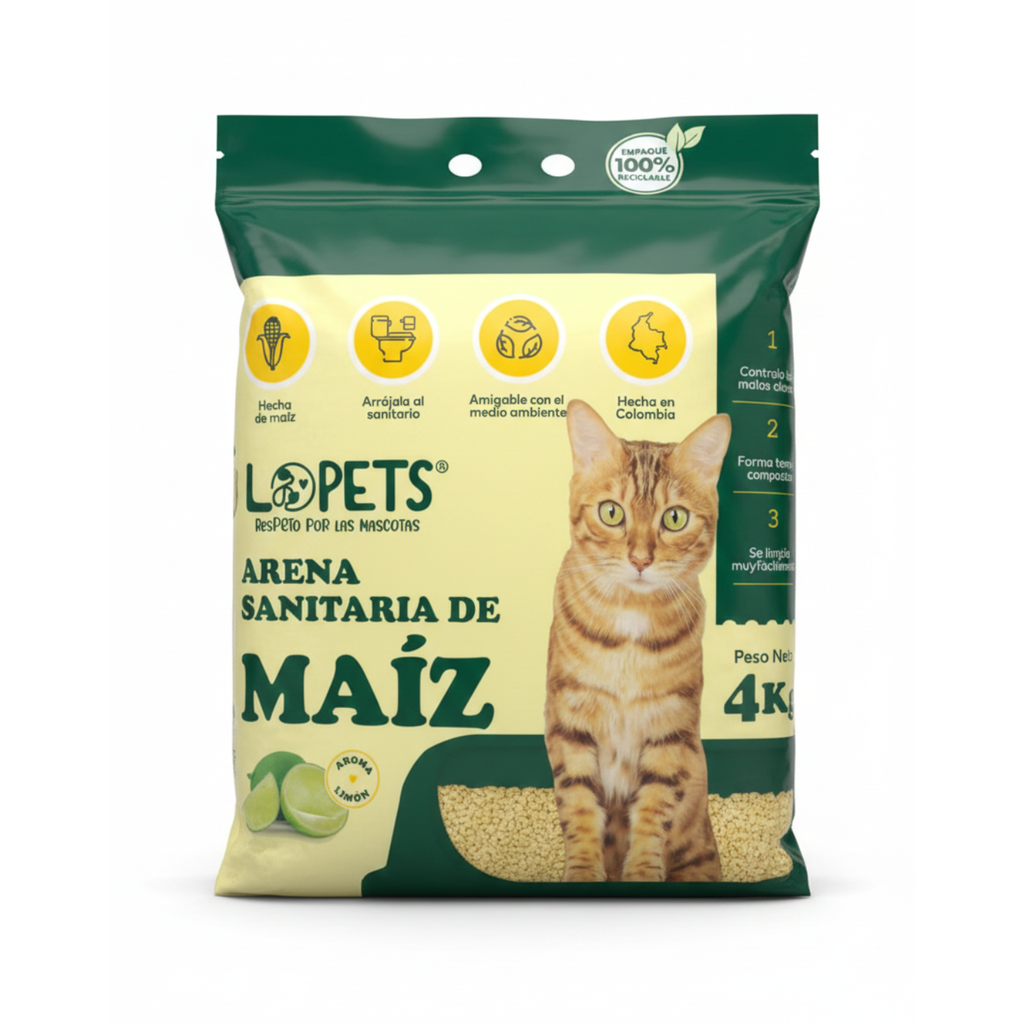 Arena Ecológica de Maíz Lopets - Aroma Limón - 100% Reciclable